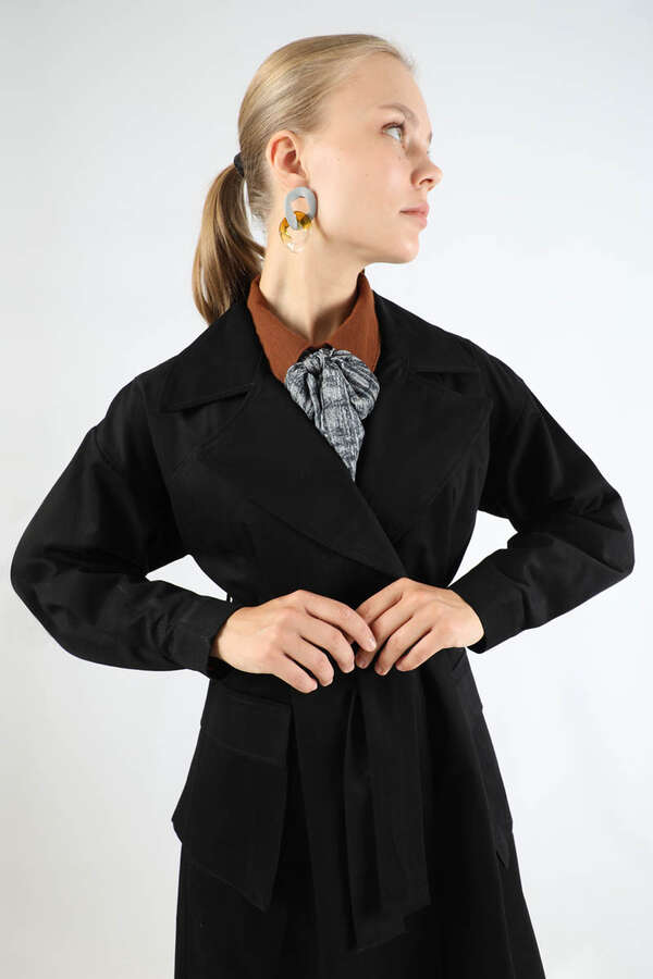 Körük Cepli Trençkot Siyah - 5