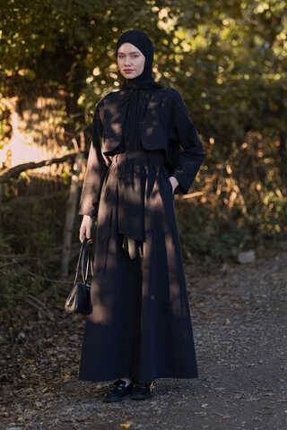 Trench Dress with Storm Flap Black - 1