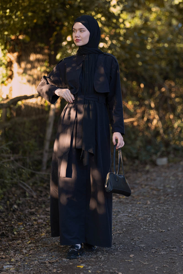 Trench Dress with Storm Flap Black - 4