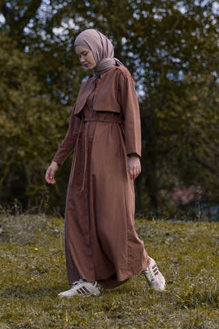 Trench Dress with Storm Flap Brown - 3
