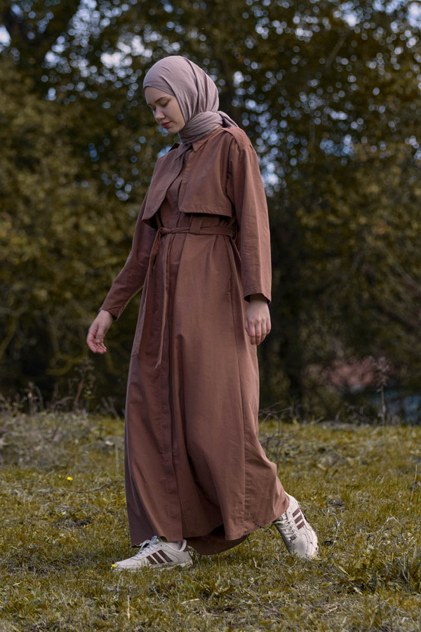 Trench Dress with Storm Flap Brown - 3