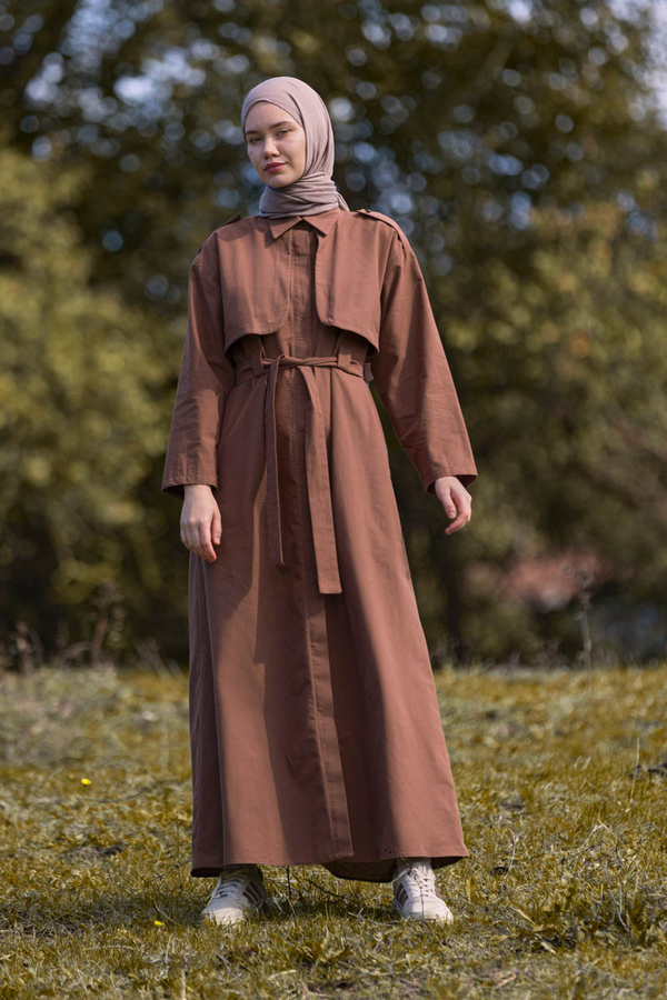 Trench Dress with Storm Flap Brown - 4