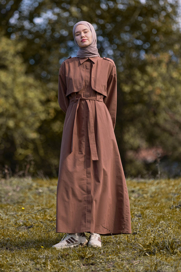 Trench Dress with Storm Flap Brown - 2