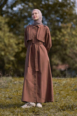 Trench Dress with Storm Flap Brown - 5