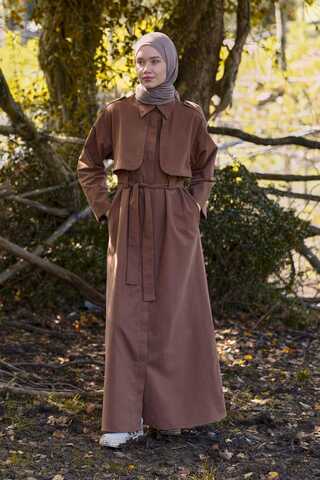 Trench Dress with Storm Flap Brown - 9
