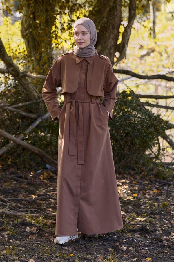 Trench Dress with Storm Flap Brown - 9