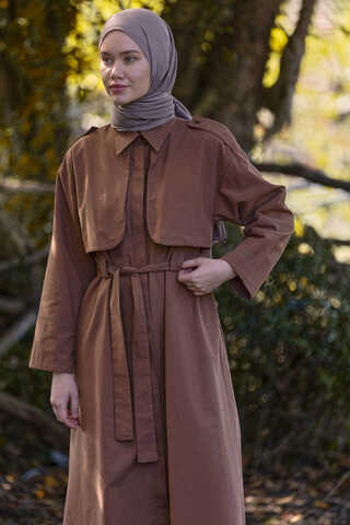 Trench Dress with Storm Flap Brown - 1