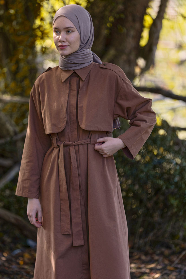 Trench Dress with Storm Flap Brown - 1