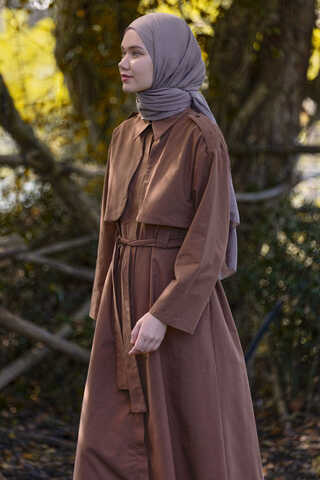 Trench Dress with Storm Flap Brown - 11