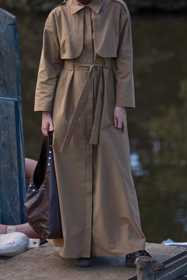 Trench Dress with Storm Flap Tan - 1