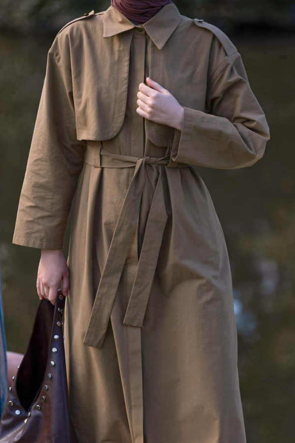 Trench Dress with Storm Flap Tan - 2