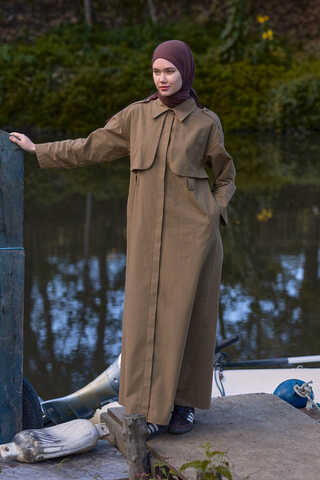 Trench Dress with Storm Flap Tan - 4