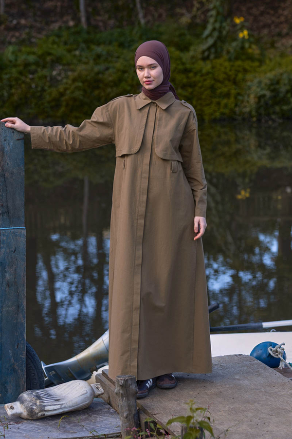 Trench Dress with Storm Flap Tan - 5