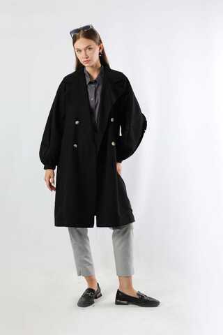 Trench With Frilled Sleeves Black - 1