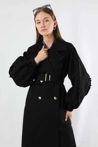 Trench With Frilled Sleeves Black - 2