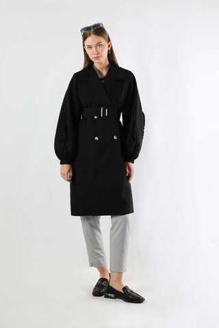 Trench With Frilled Sleeves Black - 3