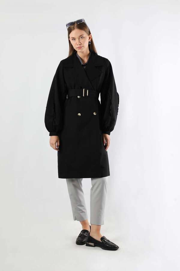 Trench With Frilled Sleeves Black - 3