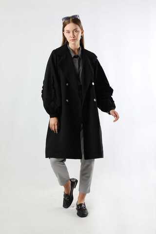 Trench With Frilled Sleeves Black - 5