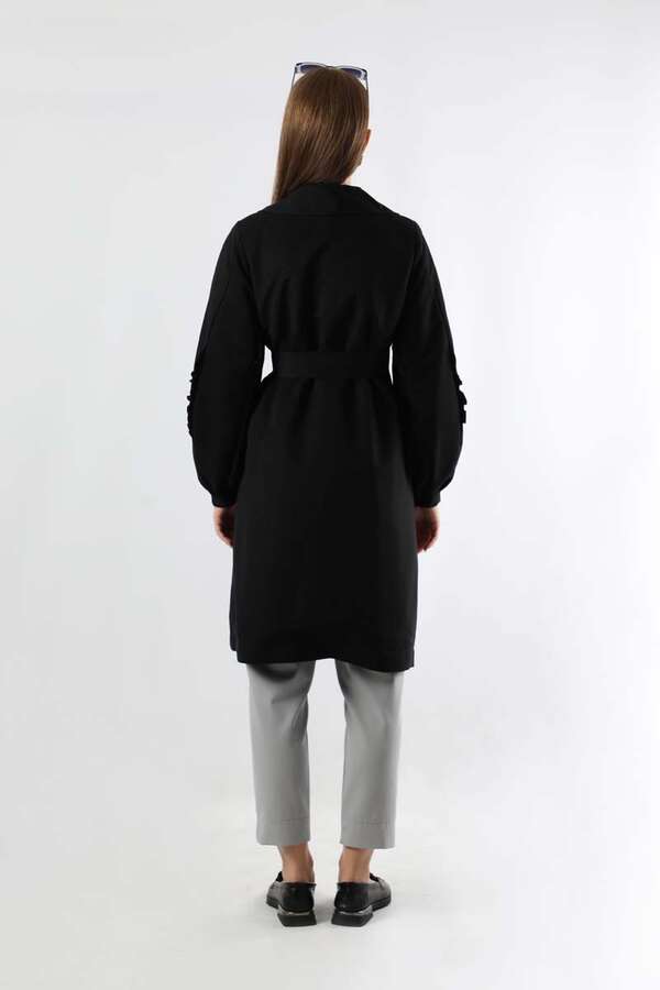 Trench With Frilled Sleeves Black - 6