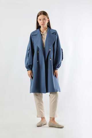Trench With Frilled Sleeves İndigo - 1