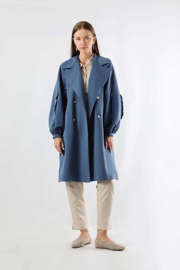 Trench With Frilled Sleeves İndigo - 1