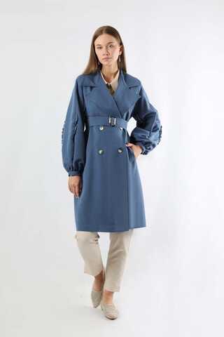 Trench With Frilled Sleeves İndigo - 3