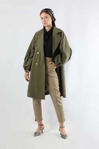 Trench With Frilled Sleeves Khaki - 1