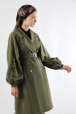 Trench With Frilled Sleeves Khaki - 2