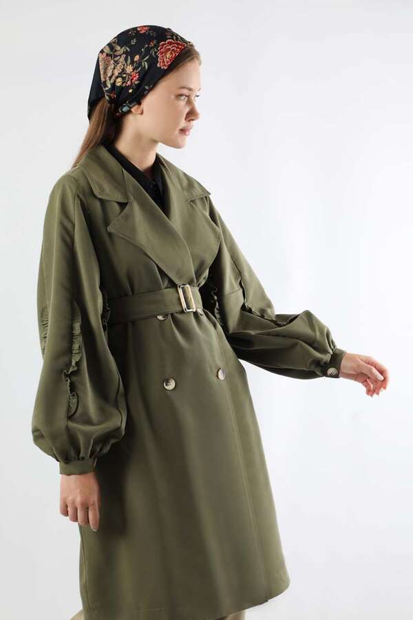 Trench With Frilled Sleeves Khaki - 2