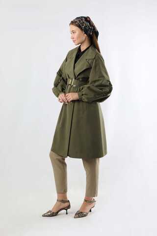 Trench With Frilled Sleeves Khaki - 3