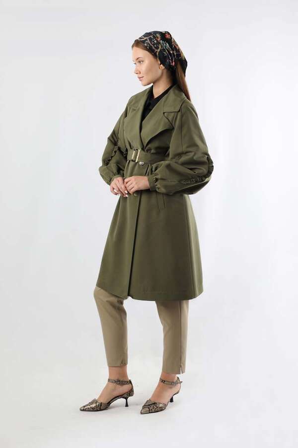 Trench With Frilled Sleeves Khaki - 3