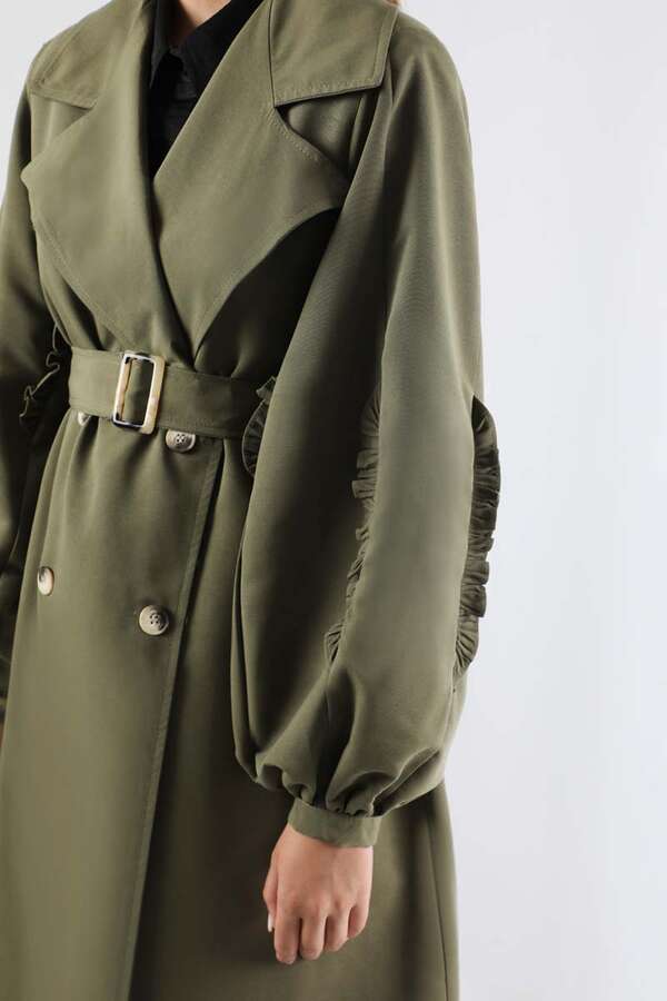 Trench With Frilled Sleeves Khaki - 4