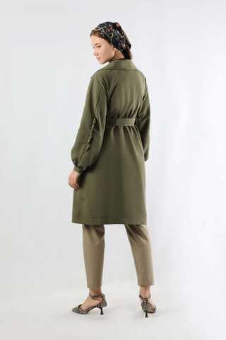 Trench With Frilled Sleeves Khaki - 5