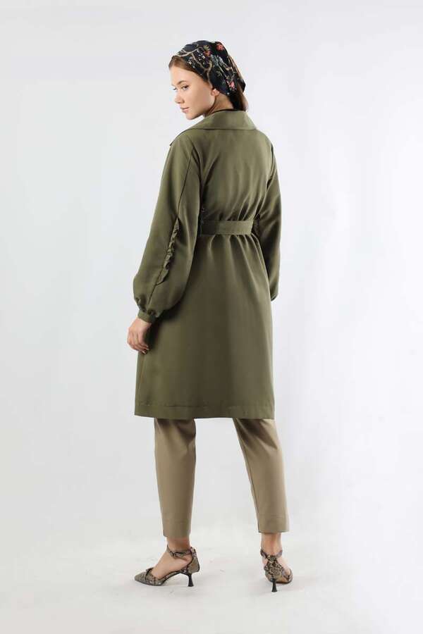 Trench With Frilled Sleeves Khaki - 5