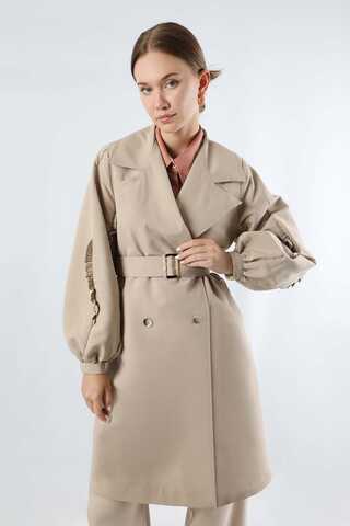 Trench With Frilled Sleeves Stone - 2