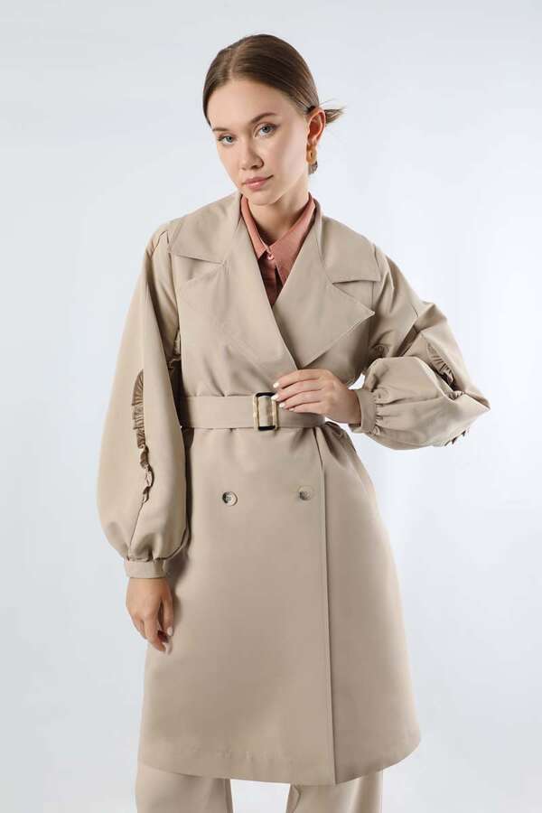 Trench With Frilled Sleeves Stone - 2