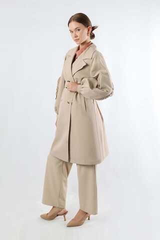 Trench With Frilled Sleeves Stone - 4