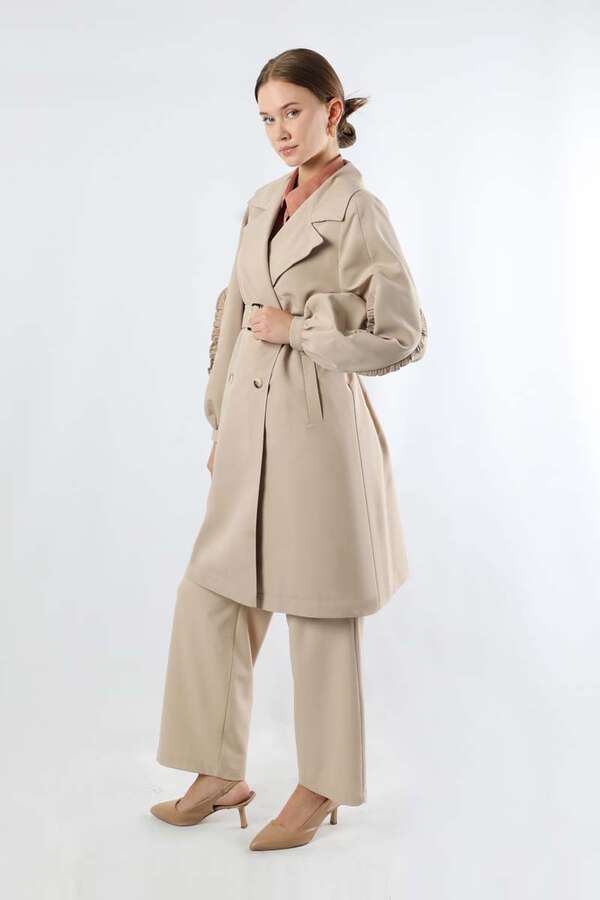 Trench With Frilled Sleeves Stone - 4