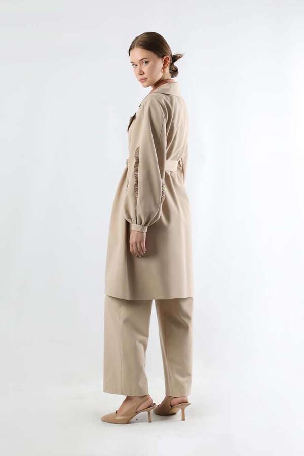 Trench With Frilled Sleeves Stone - 6