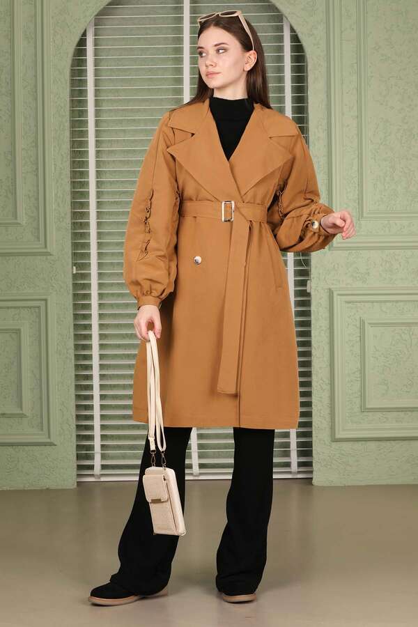 Trench With Frilled Sleeves Tan 