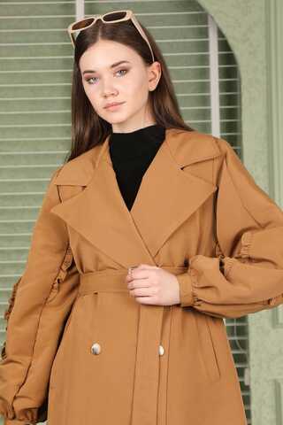 Trench With Frilled Sleeves Tan - 2