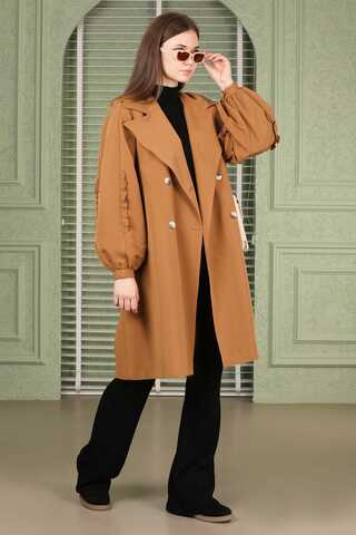 Trench With Frilled Sleeves Tan - 3