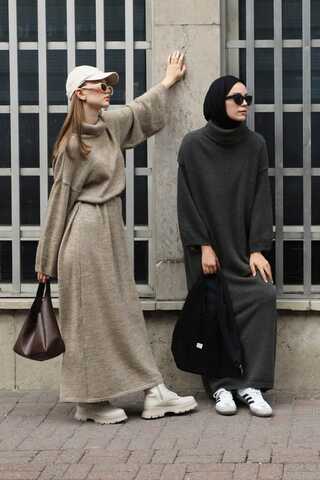 Triko Elbise Antrasit - 4