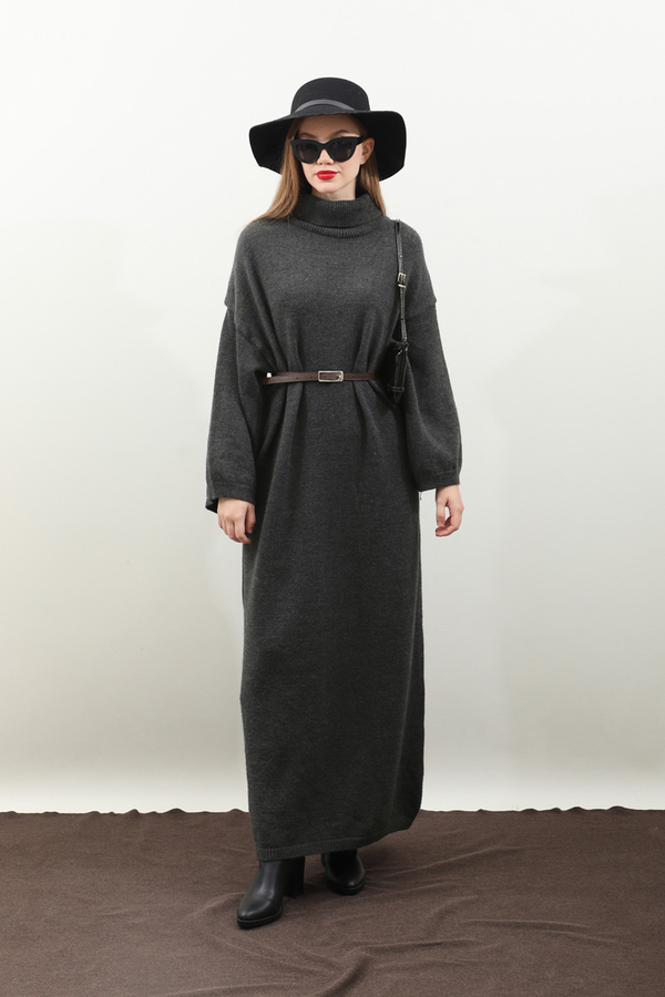 Triko Elbise Antrasit - 12