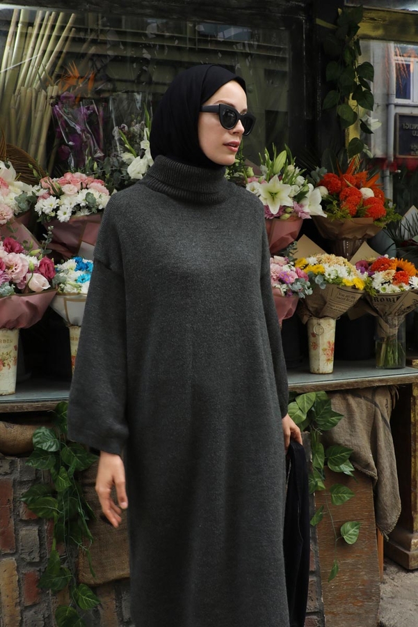 Triko Elbise Antrasit - 11