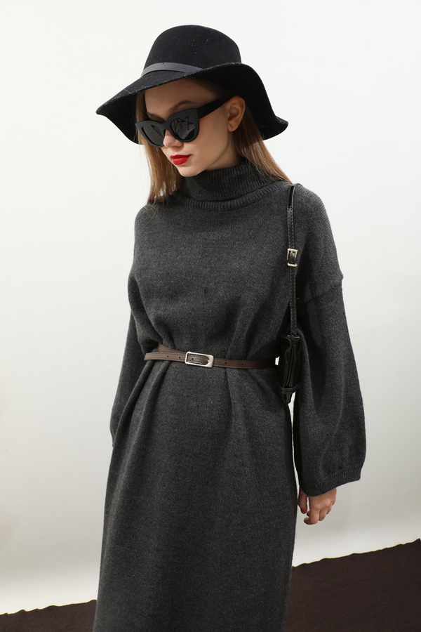 Triko Elbise Antrasit - 14