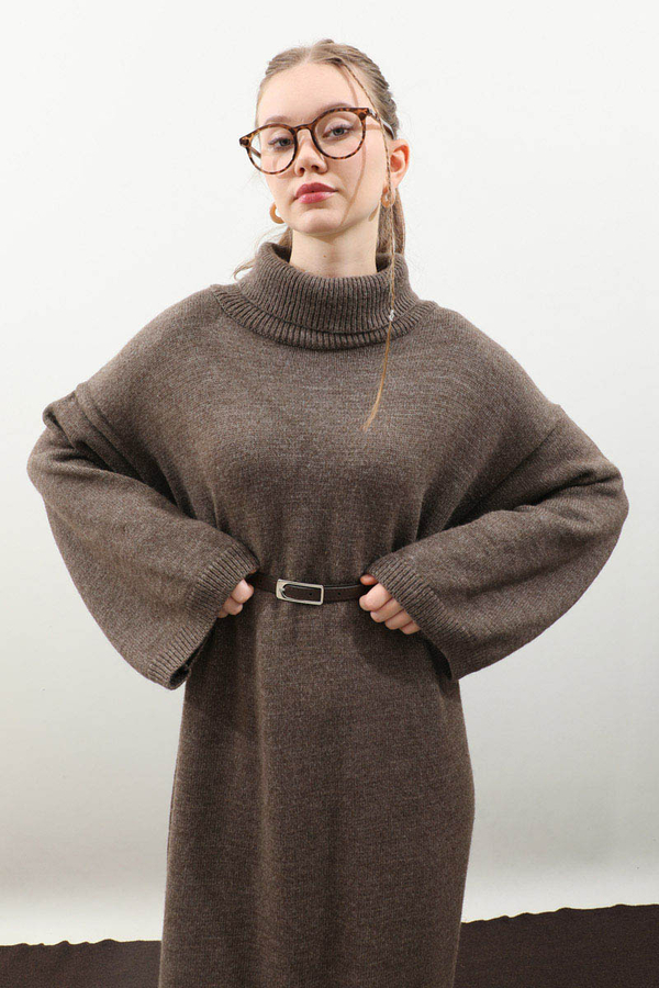 Triko Elbise Kahverengi - 7