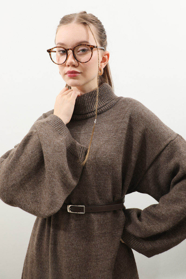 Triko Elbise Kahverengi - 1