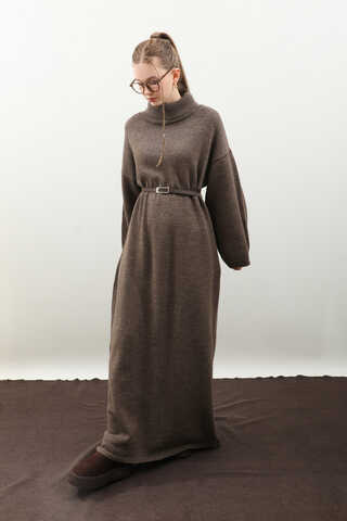 Triko Elbise Kahverengi - 5