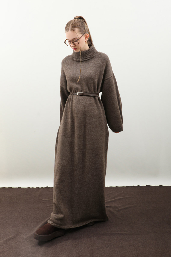 Triko Elbise Kahverengi - 5